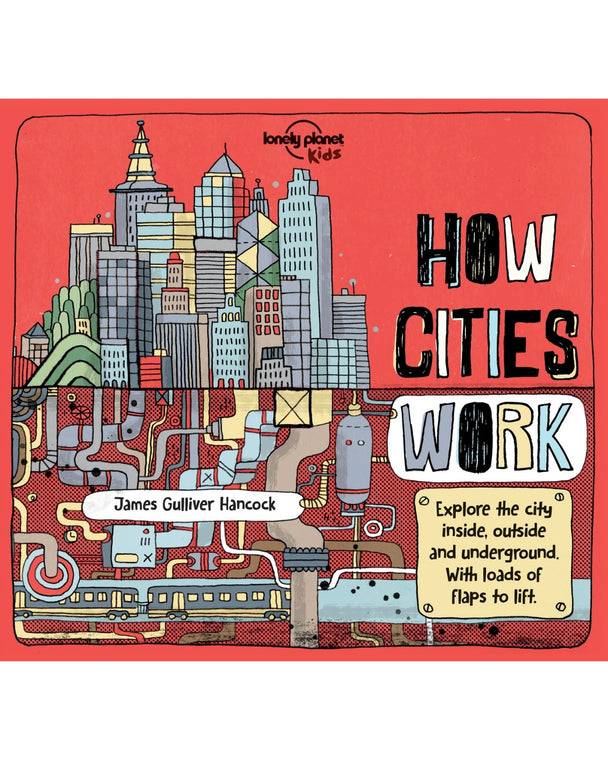 Book cover of 'How Cities Work' with cityscape illustration and text on a red background